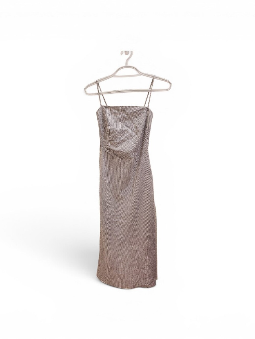 Vince Metallic Pin Stipe Blue Silver Midi Sleeveless Dress.